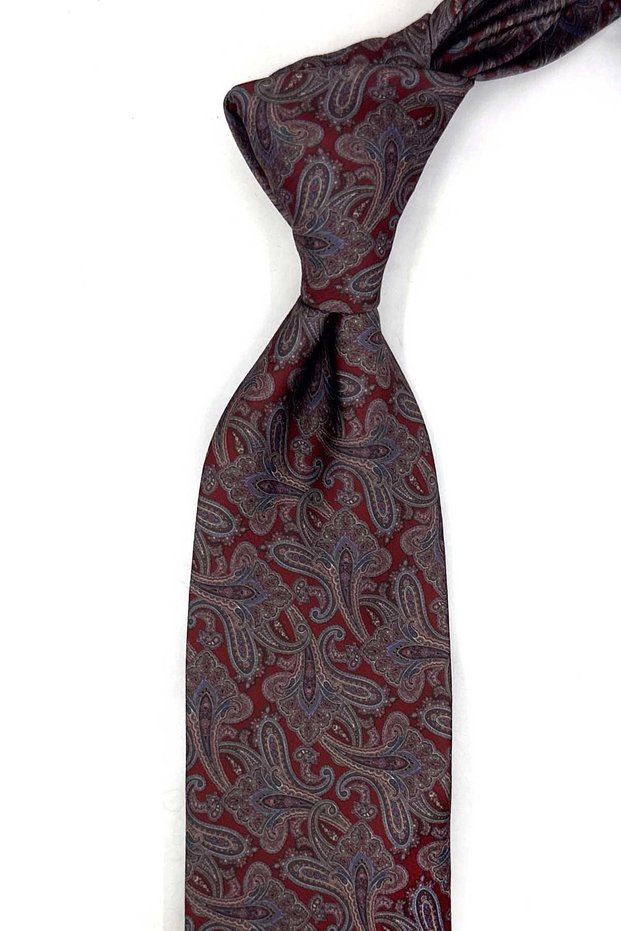 Burgundy Shawl Patterned Handkerchief Classic Tie Kk14048