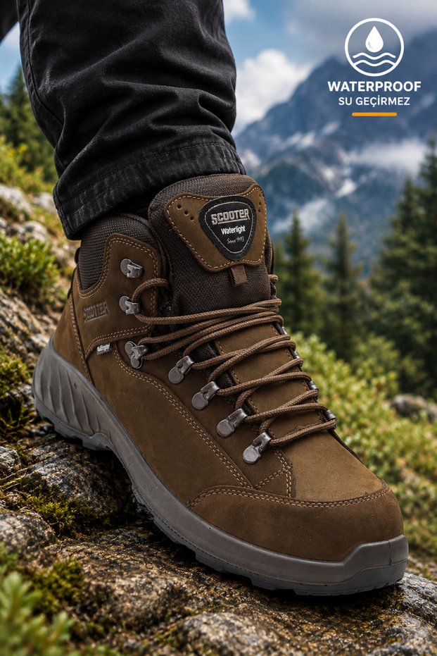 6718 Men's Genuine Leather Trekking Waterproof Winter Boots - Non-Slip Sole Orthopedic Winter Mountain Hiking Boots