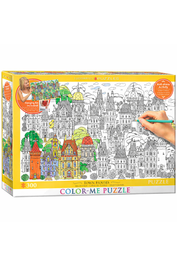 Color-Me Town Houses, 300-Piece Color-Me Jigsaw Puzzle with Hanging Kit
