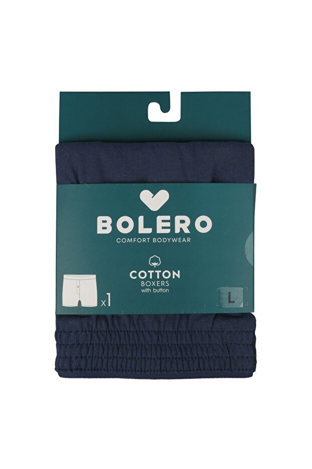 Men's Navy Blue 100% Cotton Buttoned Towel Waist Boxer