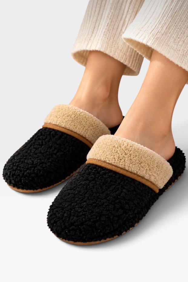 Women's Plush Non-Slip Lightweight Sole Furry Indoor Slippers Black