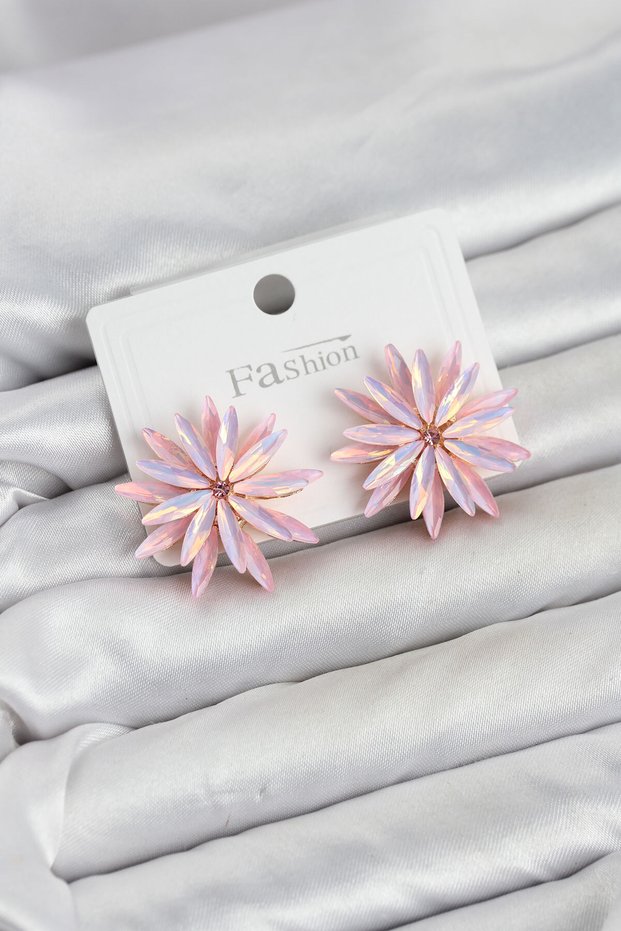 Lotus Model Pink Color Crystal Stone Women's Earrings