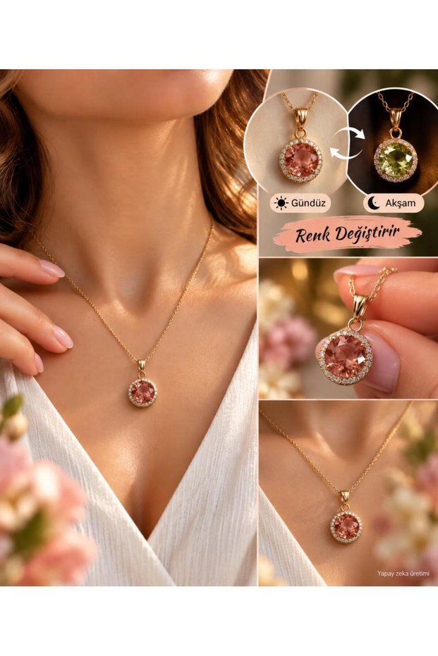 Zultanite Necklace Color-Changing Sultanite Gold Color Steel Chain with Boxed Pouch