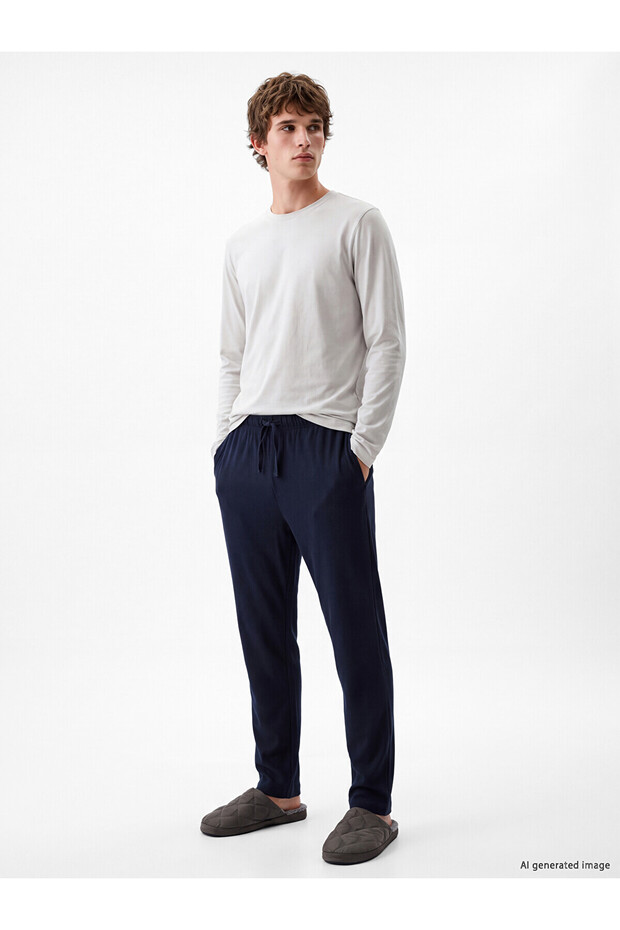 Ozmarka New Season Navy Blue Standard Fit Men's Pajama Bottoms