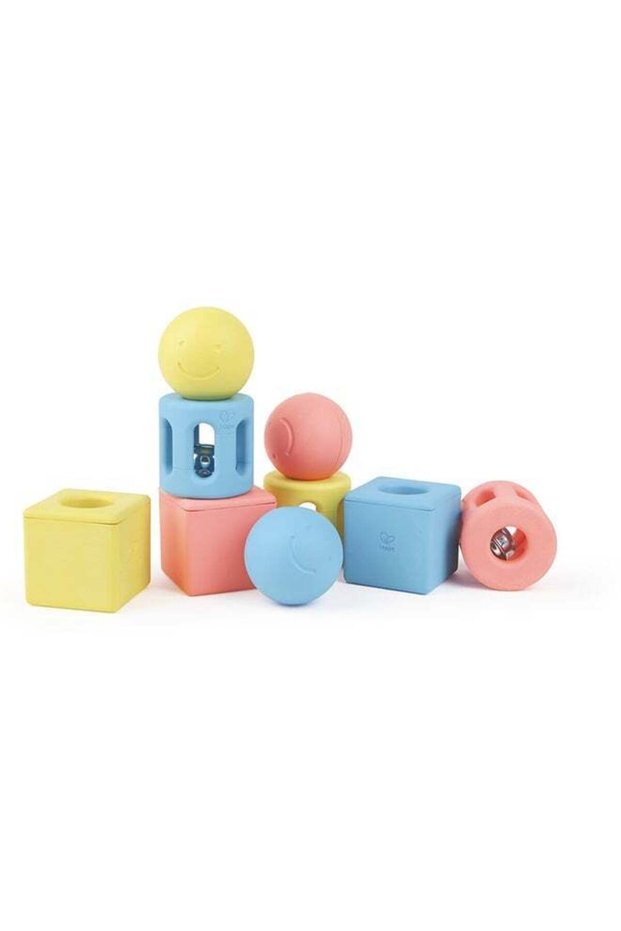Hape Infant Geometric Rattle Trio - 9pcs | Easy-to-Grip Baby Rattles Made from Rice-Based Materials