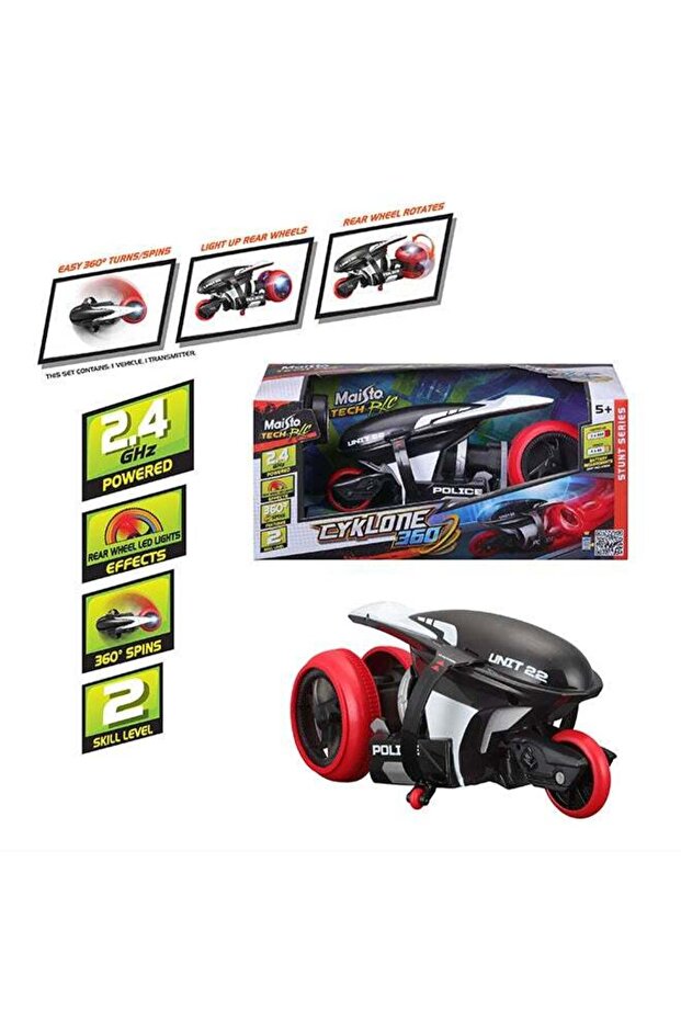 Maisto R/C- Cyklone 360 Black RC Remote Control Vehicle 2.4Ghz USB Gift for Kids Girls & Boys Elect