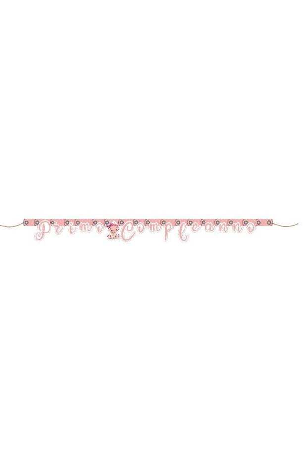 Ciao Primo Compleanno Rosa Paper Garland 2.10 m – Pink 1st Birthday Hanging Banner with Cute Baby D