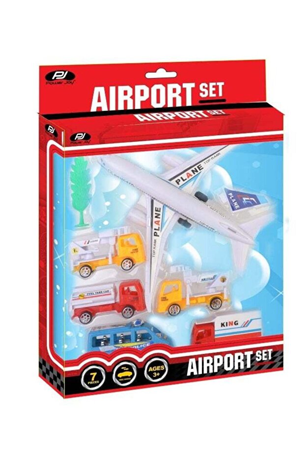 Power Joy Plastic Airport Set 7 Pieces – Vehicle Playset Toy for Kids Ages 3+