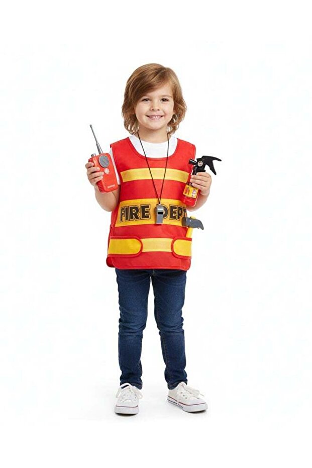 Kids Fireman Dress-Up Kit – Safety Vest with Hammer, Whistle & Extinguisher