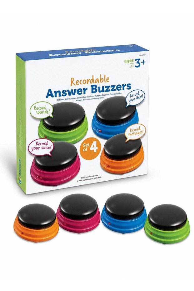 Recordable Answer Buzzers, Personalized Sound Buzzer, Recordable Buttons, Set of 4, Ages 3+