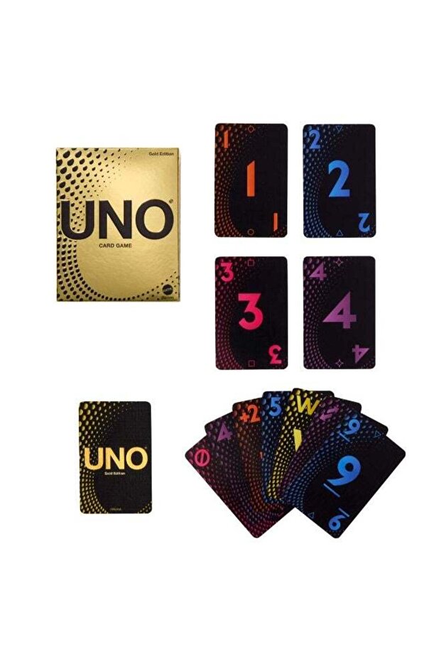 UNO Card Game Gold Edition for Kid, Adult & Family Nights & Parties, Collectible Deck Embossed with