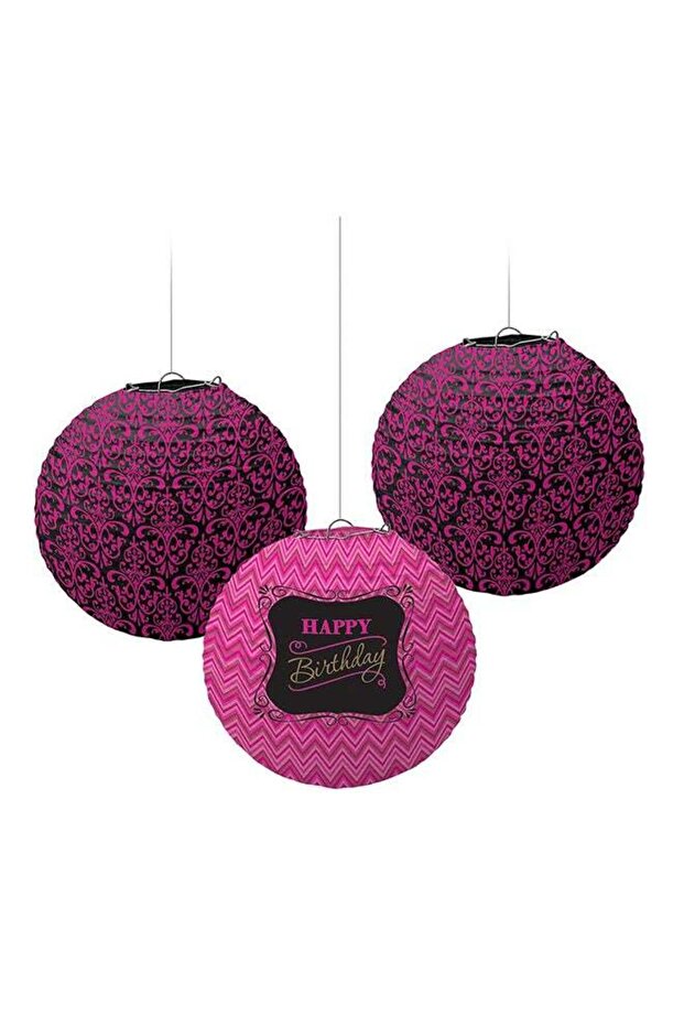 3-Piece Fabulous Printed Paper Lantern Set Birthday Theme Party Supplies