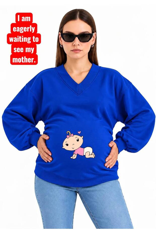 3 Yarn Combed Cotton Retired Baby Printed Pregnant V-Neck Sweatshirt Jw2