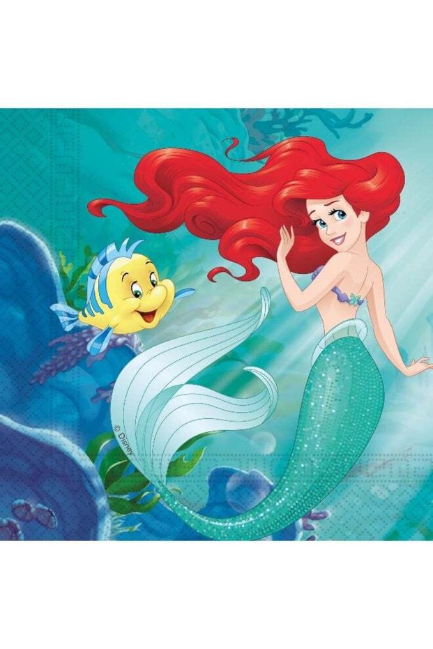 Ciao Disney Princess Ariel Curious Paper Napkins – 33 x 33 cm FSC Certified Party Napkins (Pack of