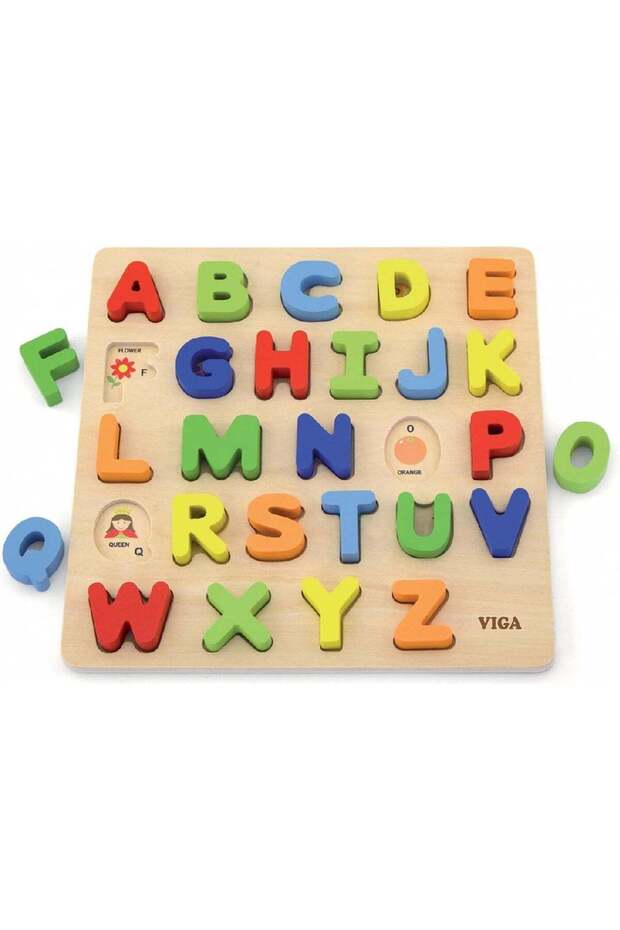 Viga Wooden Alphabet Block Puzzle for Kids - Educational Uppercase Letters Puzzle