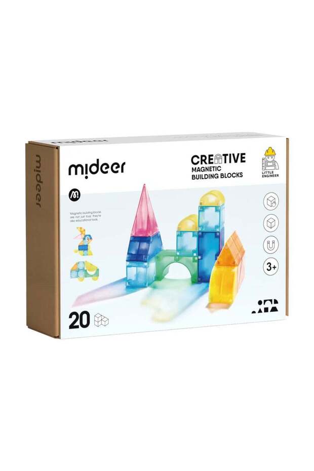 Creative Magnetic Building Blocks – 20PCS | No-Polarity Magnetic Construction Toy Set | Translucent