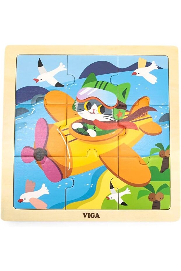 VIGA Cat on a Plane 9-Piece Jigsaw Puzzle - Montessori Wooden Toy for Kids
