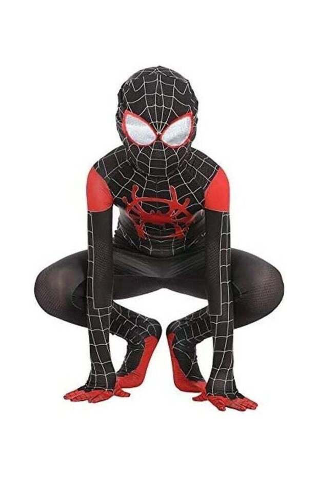Kids Black & Red Spider Hero Costume – Web-Print Full-Body Jumpsuit For Halloween & Cosplay Xl