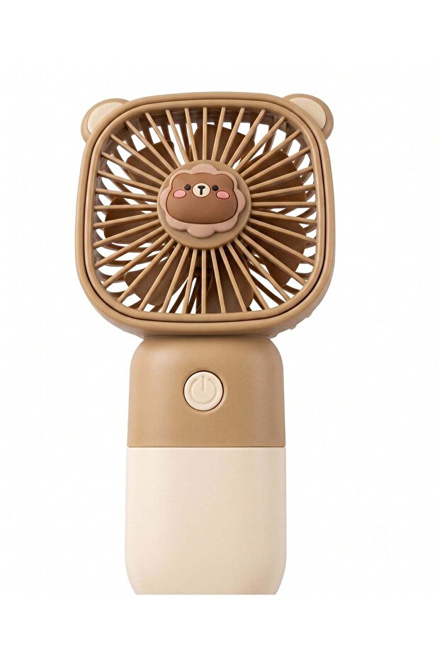 Cute Bear Ear Handheld Fan, Brown Square Mesh Portable Mini Cooling Fan for Kids