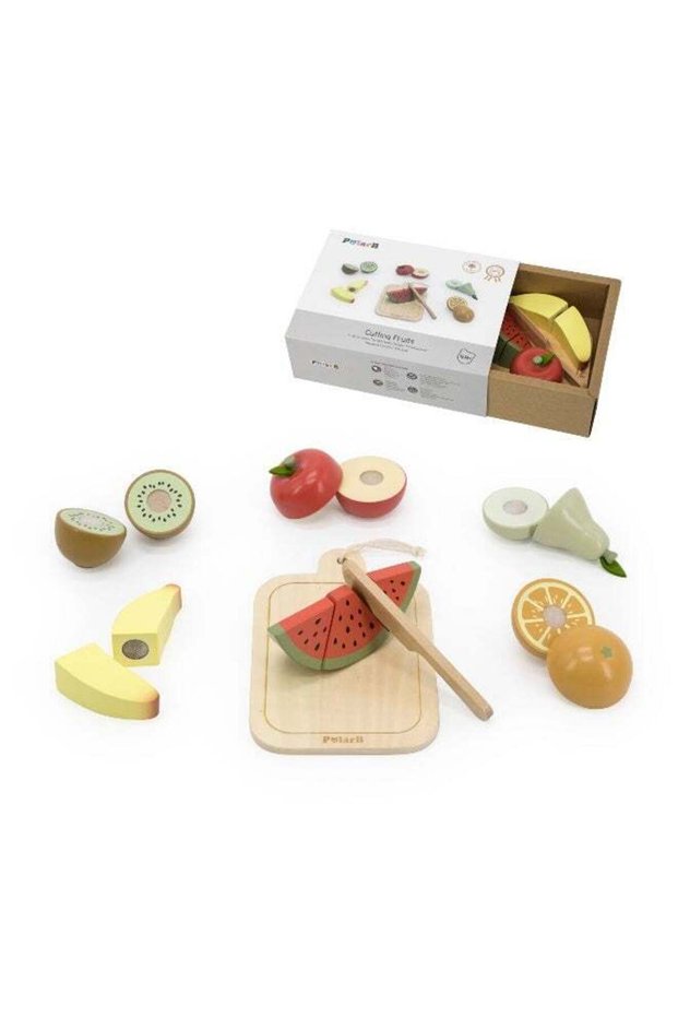 Wooden Cutting Fruit & Veg Playset with Knife & Board – Pretend Kitchen Toy, 3+