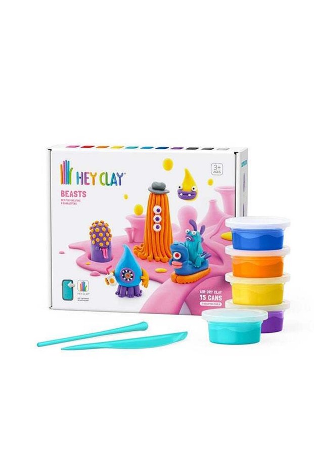 Beasts Set-Colourful Modeling Kids-Air Dry Clay Kit 15 Cans And Sculpting Tools