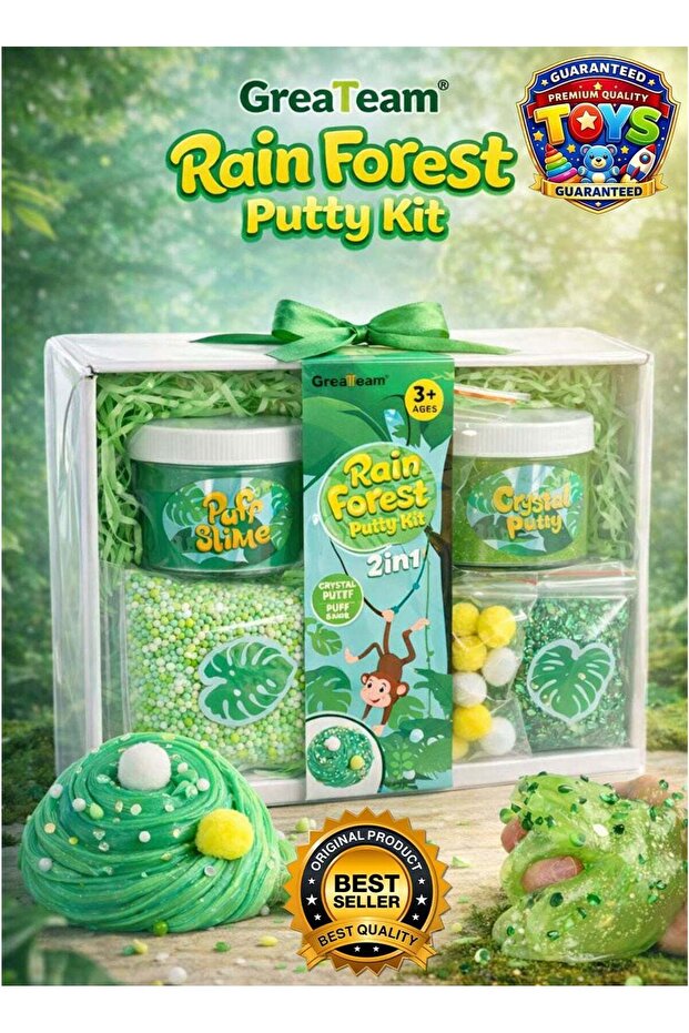 Rain Forest Putty Kit 2-in-1 Crystal Putty and Puff Slime Sensory Toy Kids DIY Slime Set Age 3 Year