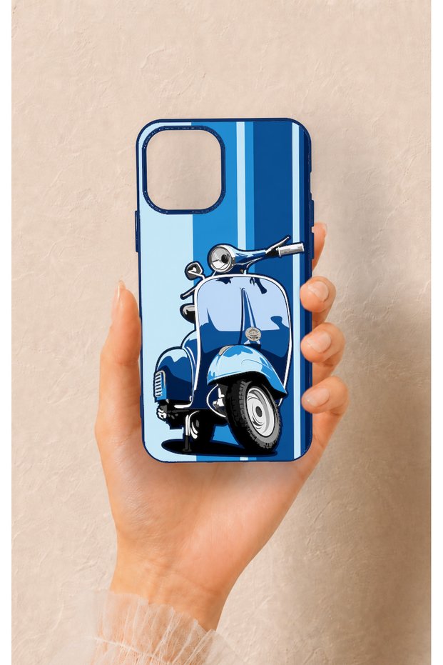 Blue Scooter Patterned Silicone Case Compatible with iPhone 12-12Pro