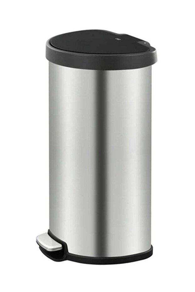 Artistic Round Step Waste Bin with Soft Close Lid | Trash Can with Lid | 45 Liter, Silver