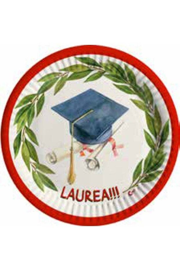 Ciao Laurea Compostable Paper Plates 180 mm – Pack of 8 Graduation Plates with Red and Black Cap De