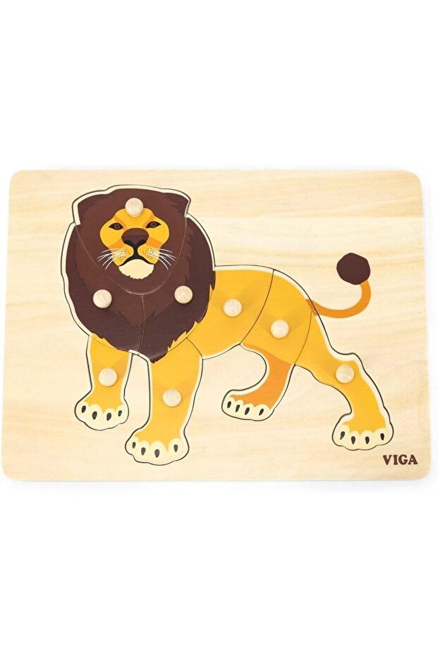 VIGA Lion 8 Piece Knob Puzzle - Montessori Wooden Toy for Kids