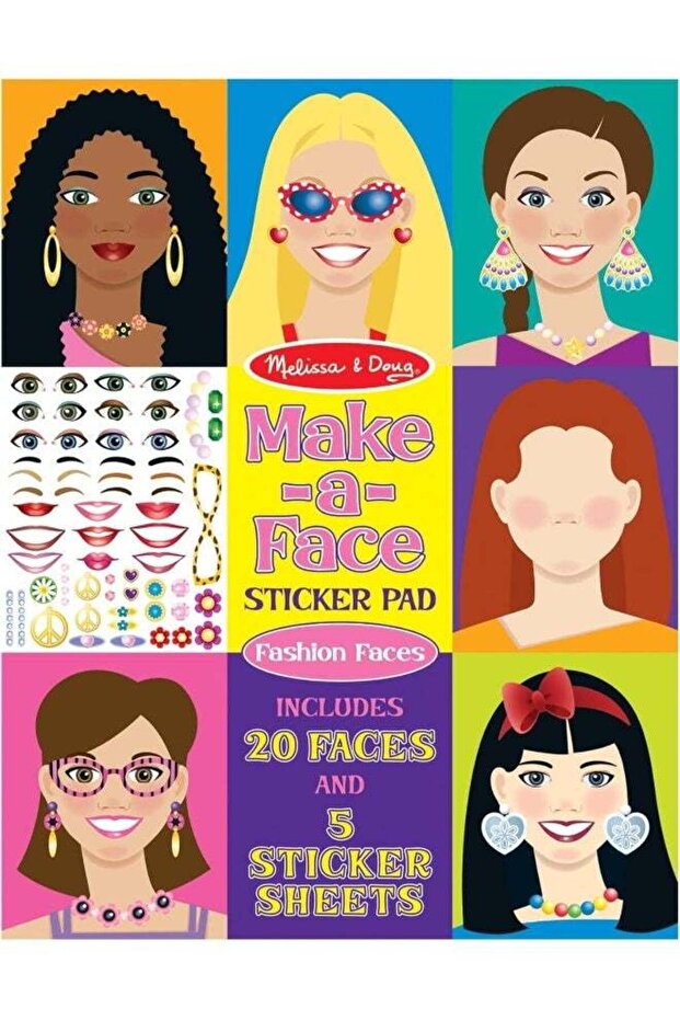 Make-a-Face Fashion Faces Sticker Pad – 20 Background Pages and 250+ Reusable Stickers for Creative