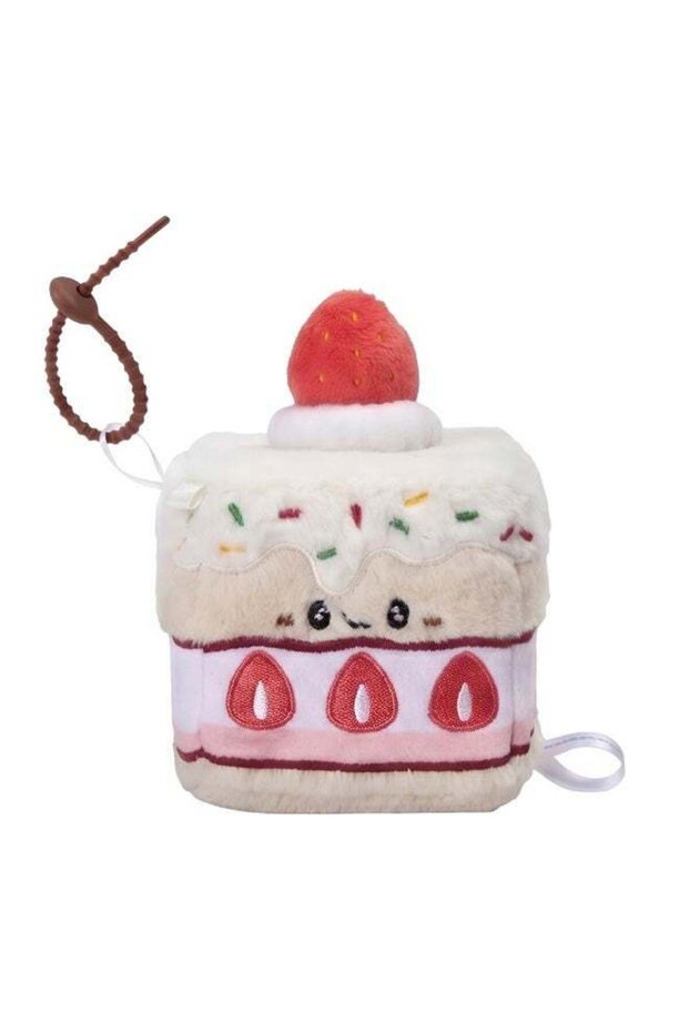 Square Pals Strawberry Cake Clip-On Plush Toy (7 cm, Pink/White)