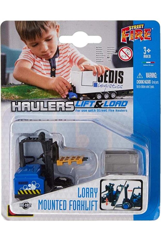 Bburago Street Fire Haulers Lift & Load Lorry Mounted Forklift Die-cast Vehicle Set (1:43, Blue/Bla