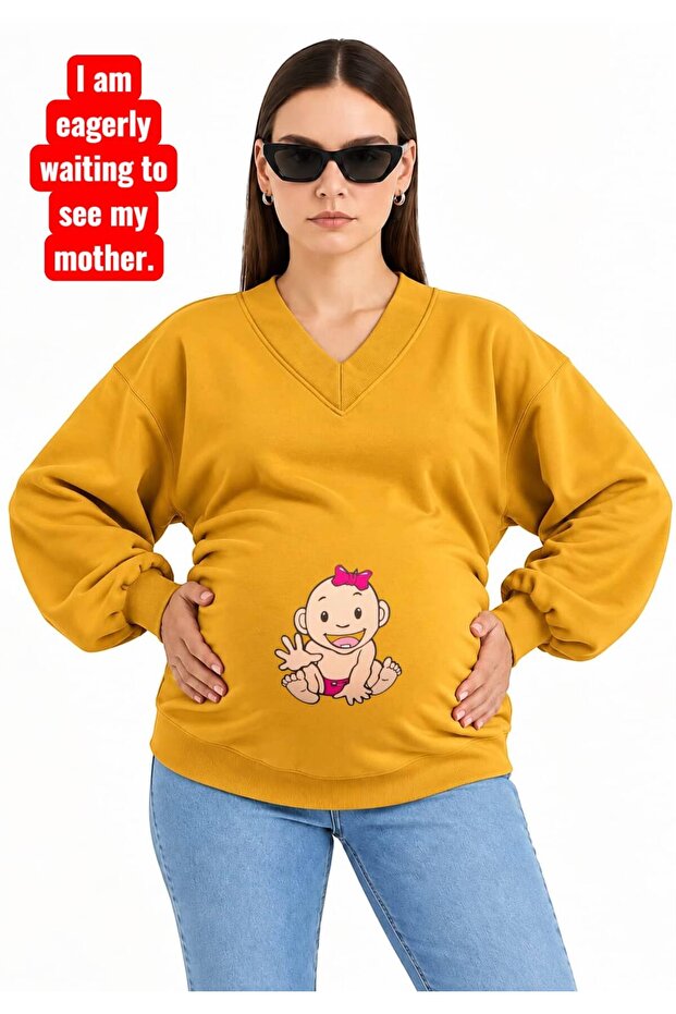 3 Yarn Combed Cotton Hand-Shaking Baby Printed Pregnant V-Neck Sweatshirt Jw4