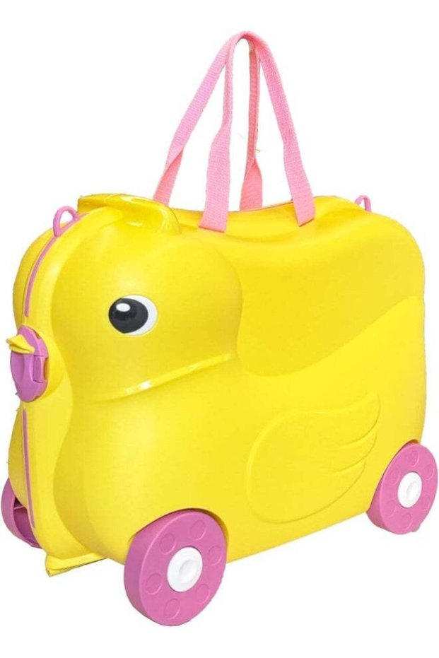 Cute Duck Shaped Kids Ride-on Suitcase 3-in-1 Cartoon Carry-on Luggage for Children Lightweight Sit