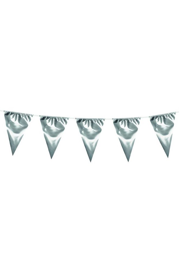 Ciao Silver Giant Flag Banner – 10 Meter Garland with 18 Metallic Silver Triangular Flags (45x30 cm