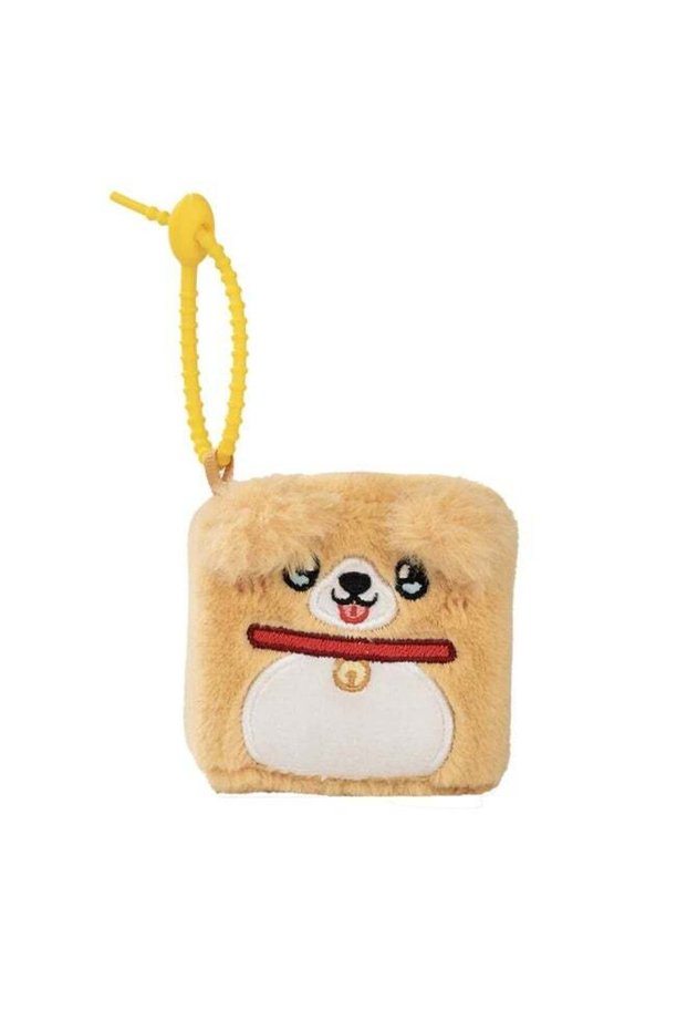 Square Pals Puppy Paws Golden Retriever Clip-On Plush Toy (7 cm, Cream/White/Red)