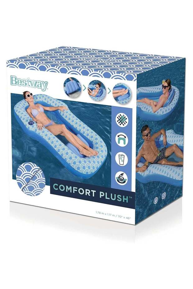 Bestway Comfort Plush Lounge 178x117cm | Inflatable Ride-on | Pool Float | Summer Water Toy | Pool