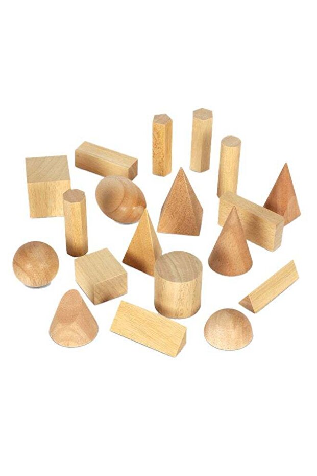 Wood Geometric Solids (19-Piece Set, 5cm-7cm, Natural Wood, Ages 6+)