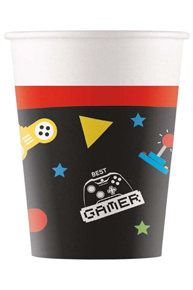 Ciao Gaming Party Paper Cups 200 ml – Pack of 8 FSC Certified Disposable Cups with Video Game Contr