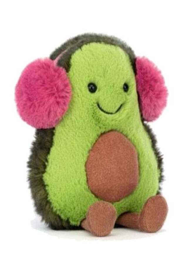 Amuseables Toastie Avocado Plush Toy 15cm – Soft Avocado Stuffed Character with Pink Ear Muffs, Fun