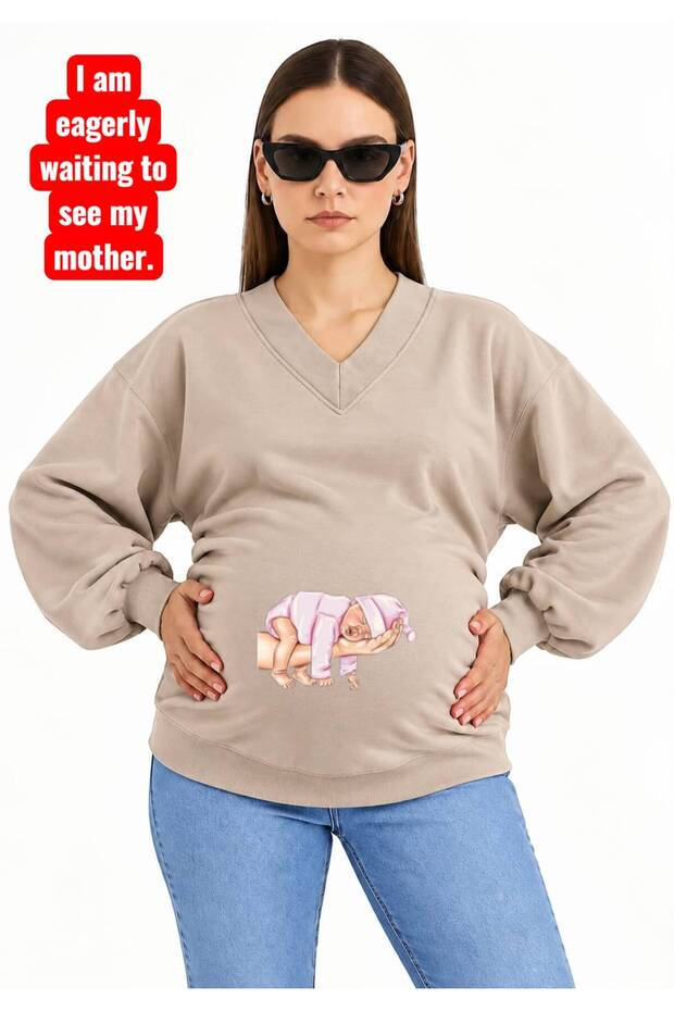 3 Yarn Combed Cotton Hand-Printed Baby Printed Pregnant V-Neck Sweatshirt Jw3