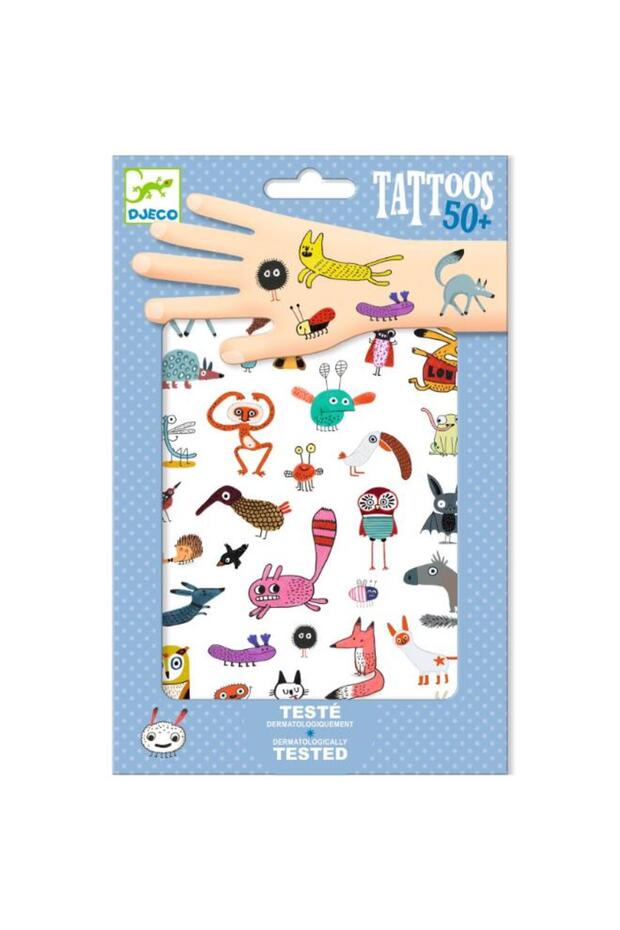 Djeco Little Critters Temporary Tattoo Set, 2 Pre-Cut Fun Animal Tattoo Sheets, Easy to Apply with