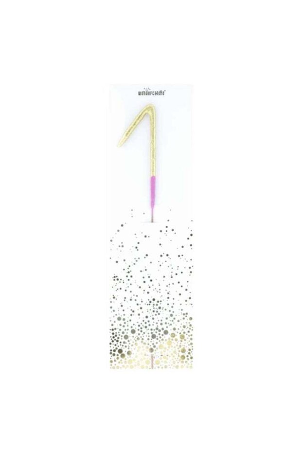Bicolor 2-Tone Gold Pink Celebration Candle Number 1 Decorative Cake Topper for Birthdays Anniversa