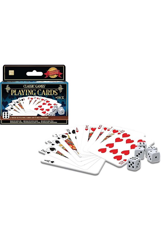 Classic Games - 2 Decks Playing Cards & 5 Dice