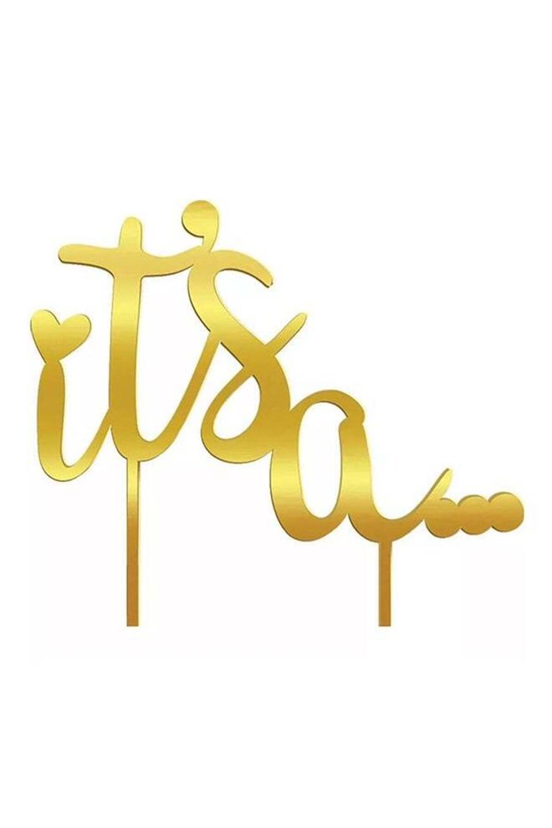 It's A Gold Cake Topper Mirrored Plastic 6in, Baby Shower Party Supplies