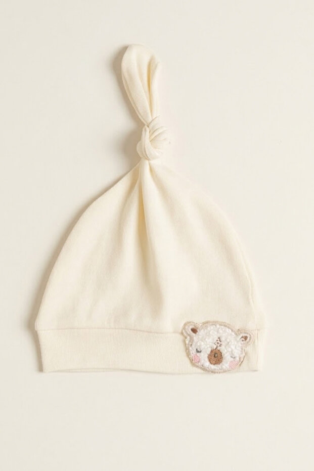 Unisex Baby Interlock Knotted 100% Cotton Towel Embroidered Teddy Bear Beanie Hat 0-6 Months