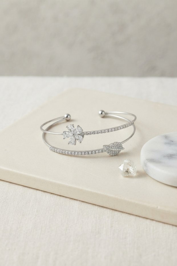 Silver Color Zircon Stone Flower Model Women's Bracelet