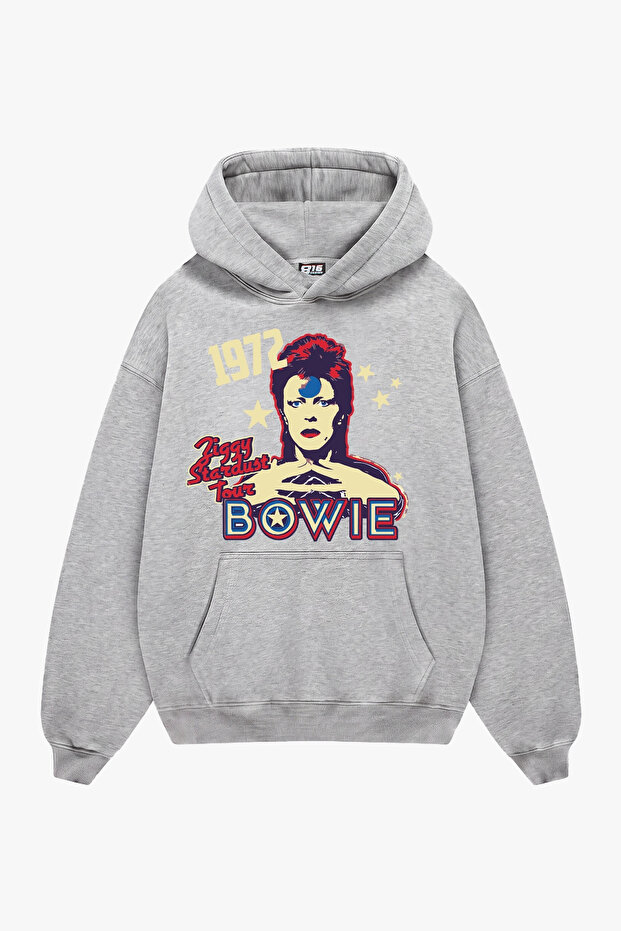 Bowie 1072 Printed Light Gray Oversize Unisex Hoodie