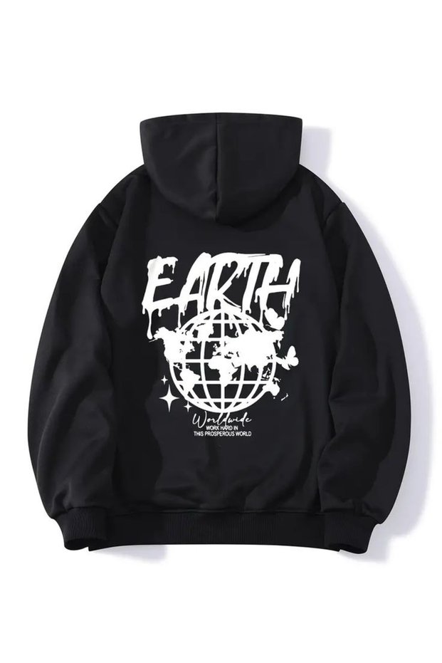 Design Printed Cotton 3 Thread Threaded Oversize Sweatshirt